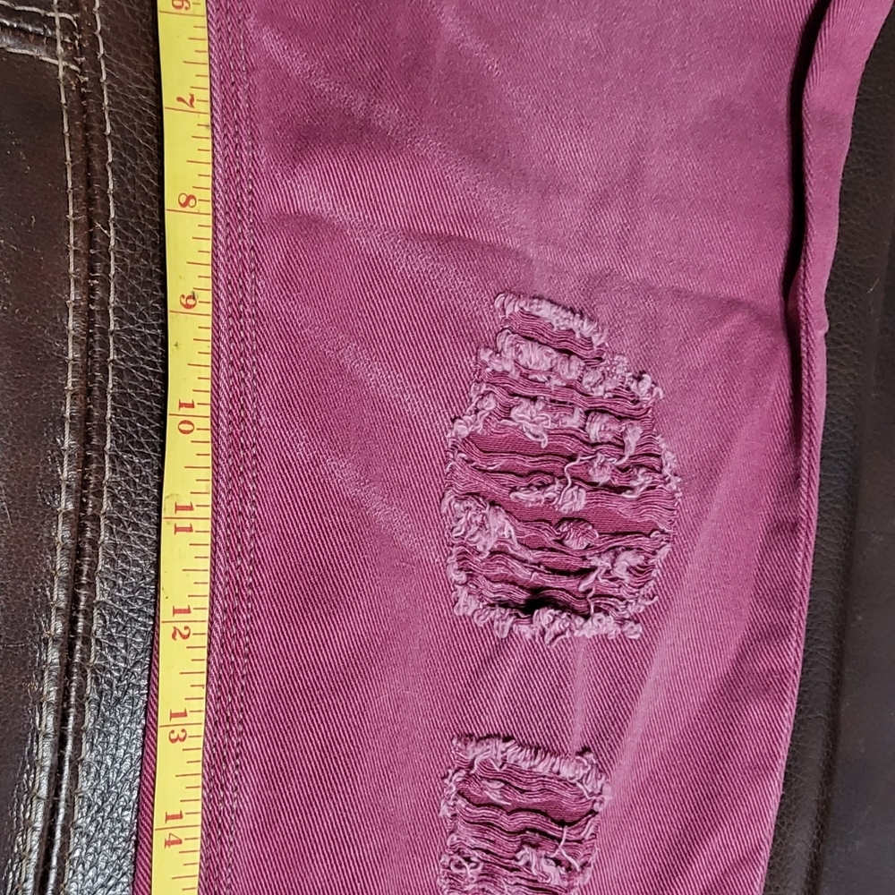 Free People Distressed Crop Straight Leg Denim Jeans Berry Purple Size 27 - Picture 9 of 14